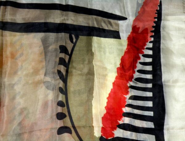 Schal Seide beige rot blau schwarz bunt abstraktes Muster