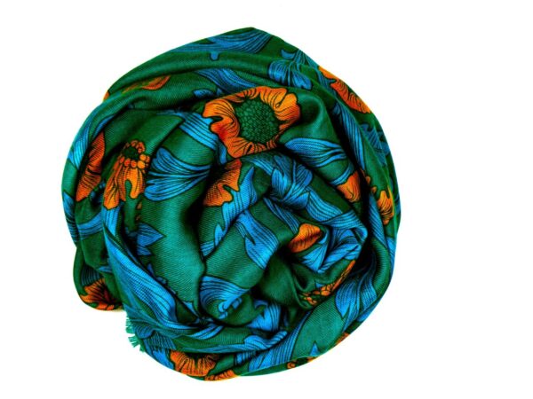 Schal Viskose Baumwolle grün blau Blumenmuster