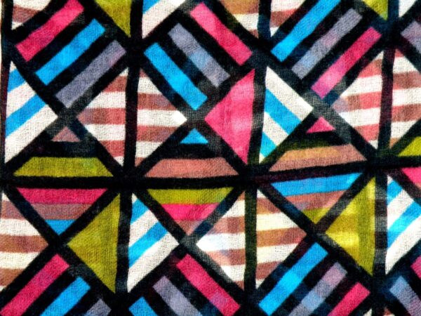 Schal Wolle geometrisch abstrakt bunt blau pink