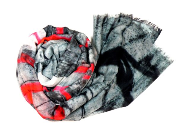 Schal Wolle Seide grau rot schwarz bunt abstraktes Muster