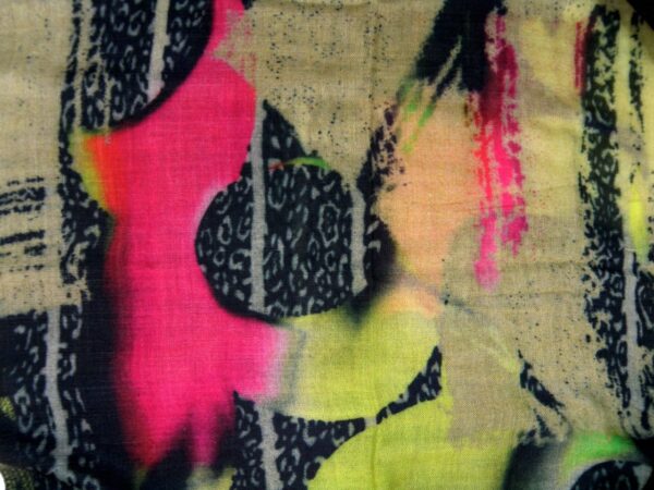 Schal Wolle Seide grün pink gelb bunt abstraktes Muster