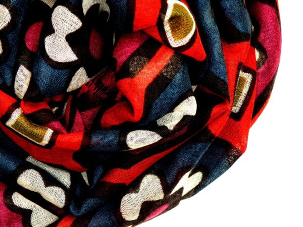 Schal Wolle stilisiertes Blumengitter bunt rot blau