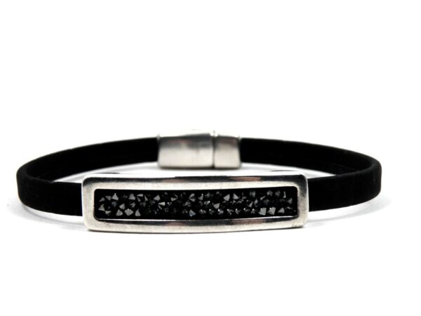 Armband Kork Swarowski Steine schwarz mit versilbertem Element