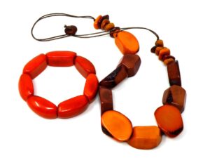 Kette und Armband Tagua orange