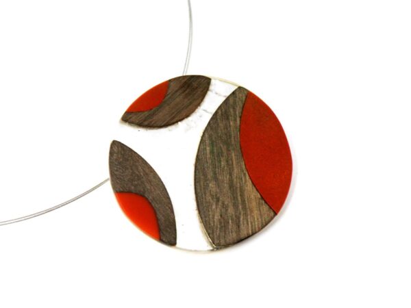 Halskette Harz, laminiertes Perlmutt und Holz rot
