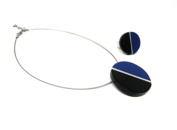Kombination Kette und Ring Harz Farbe schwarz blau