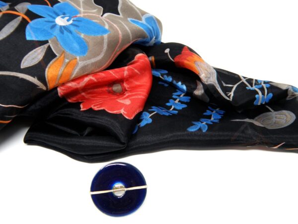 Kombination Schal Seide und Ring Harz blau schwarz