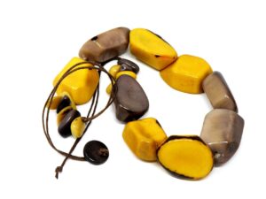 Halskette Tagua grau gelb bunt