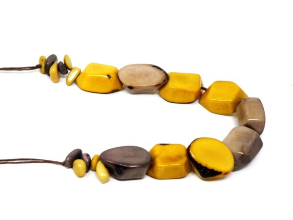 Halskette Tagua grau gelb bunt