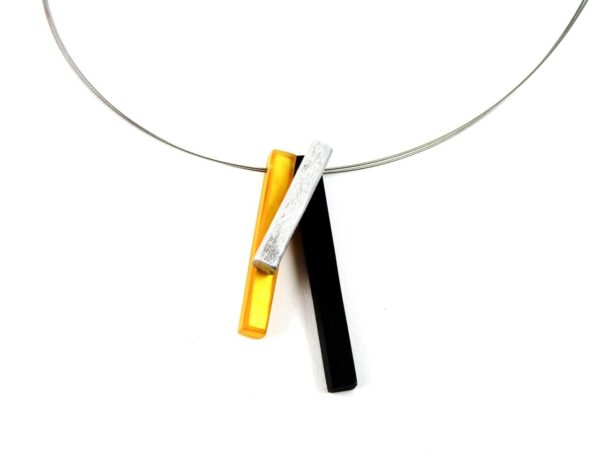Halskette mit Anhänger Harz Aluminium Perlmutt gelb schwarz