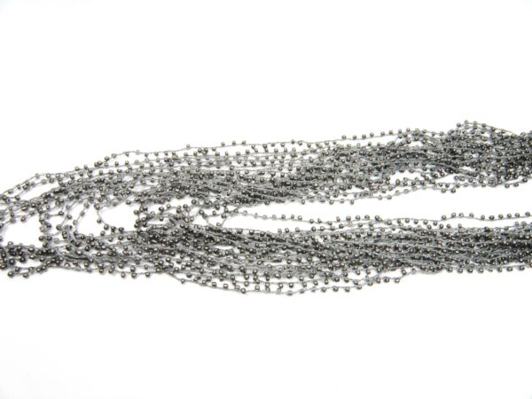 Kette lang grau Baumwollschnur mit Metallperlen